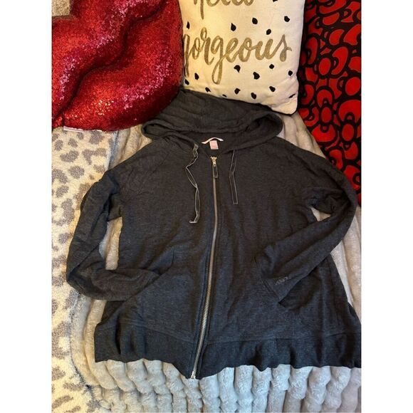Victoria’s Secret VS large pink hooded full zip up sweatshirt angel wings grey - Picture 2 of 8